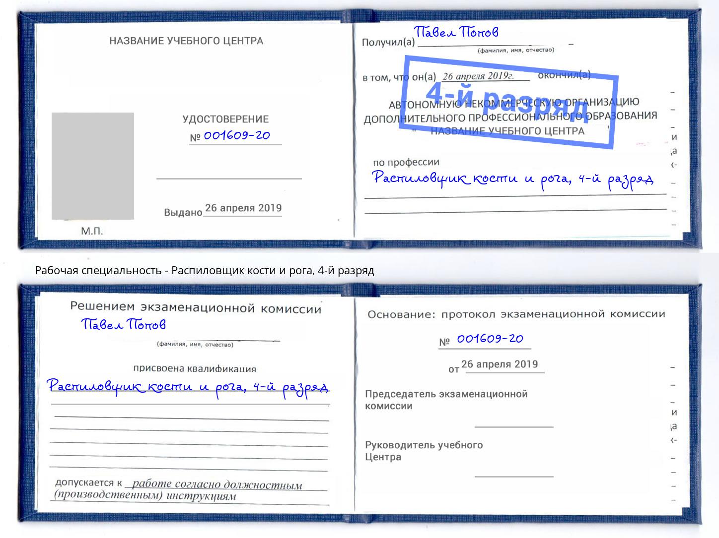 корочка 4-й разряд Распиловщик кости и рога Коряжма