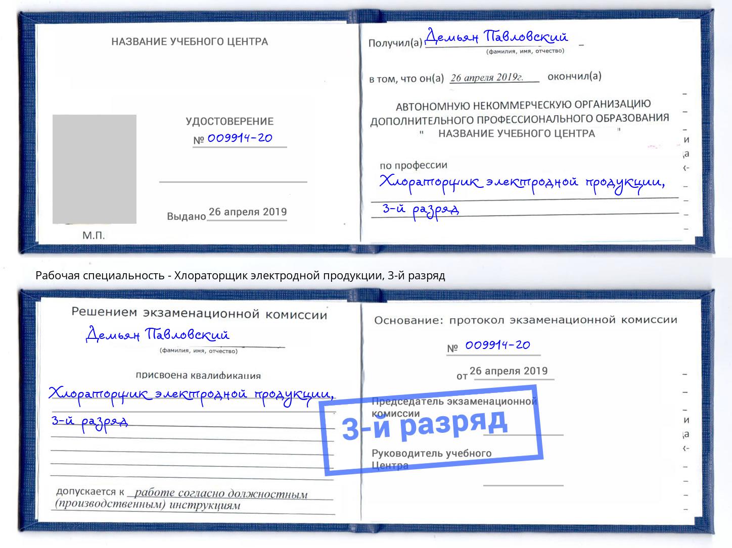 корочка 3-й разряд Хлораторщик электродной продукции Коряжма