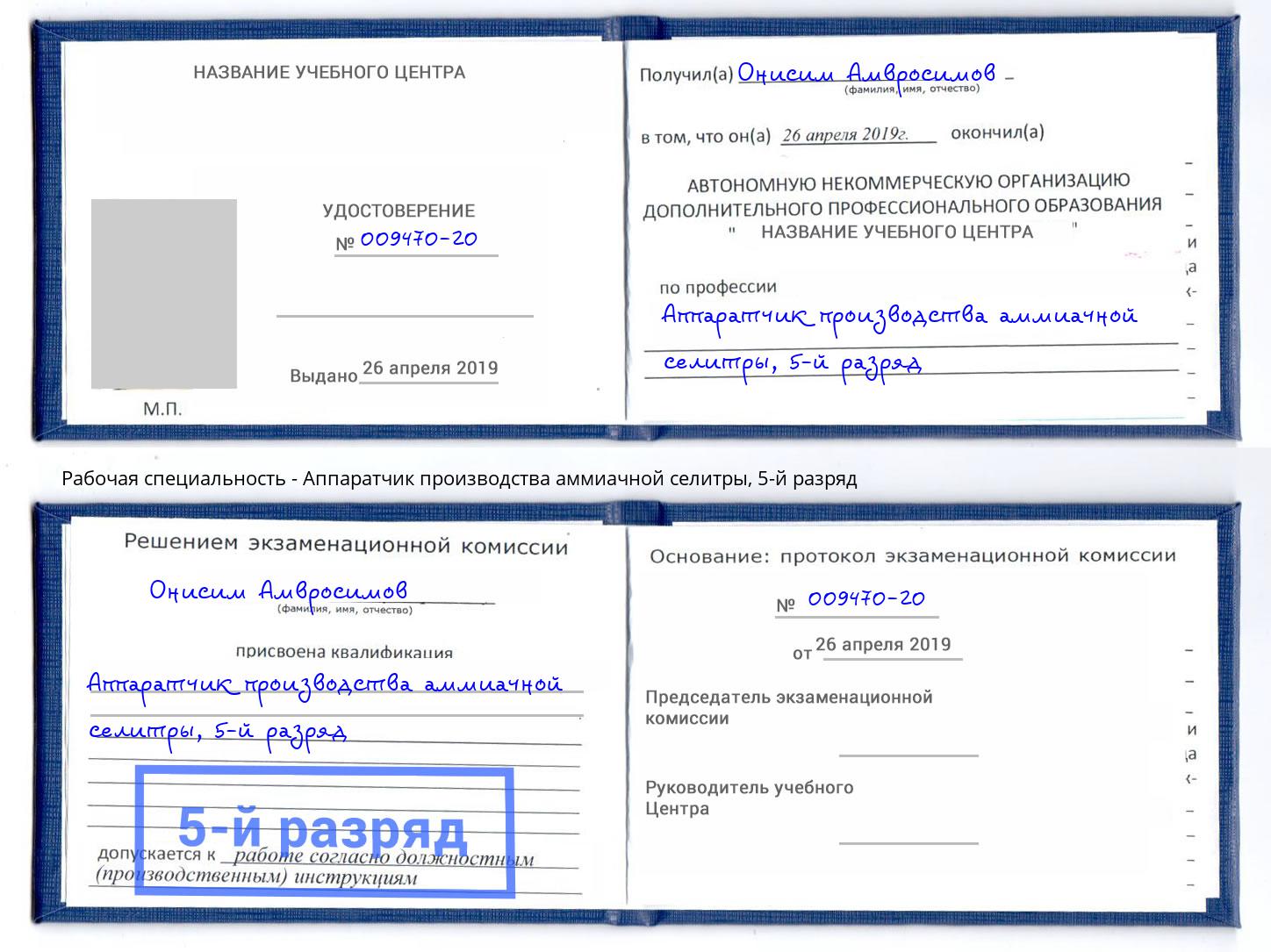 корочка 5-й разряд Аппаратчик производства аммиачной селитры Коряжма