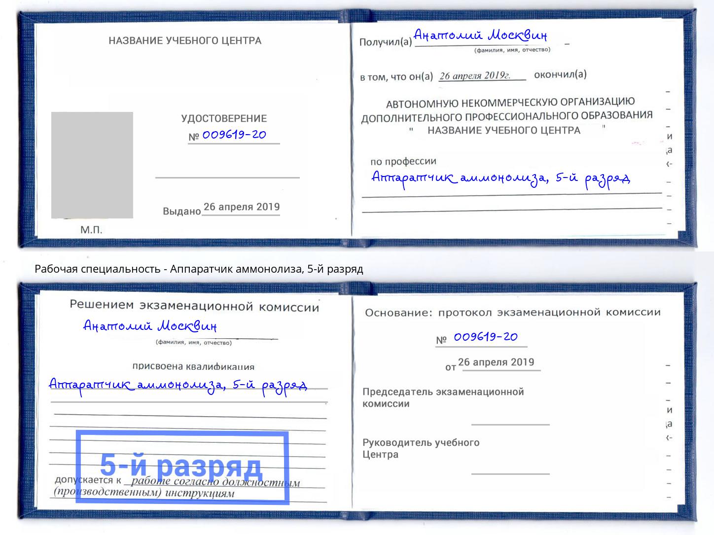 корочка 5-й разряд Аппаратчик аммонолиза Коряжма