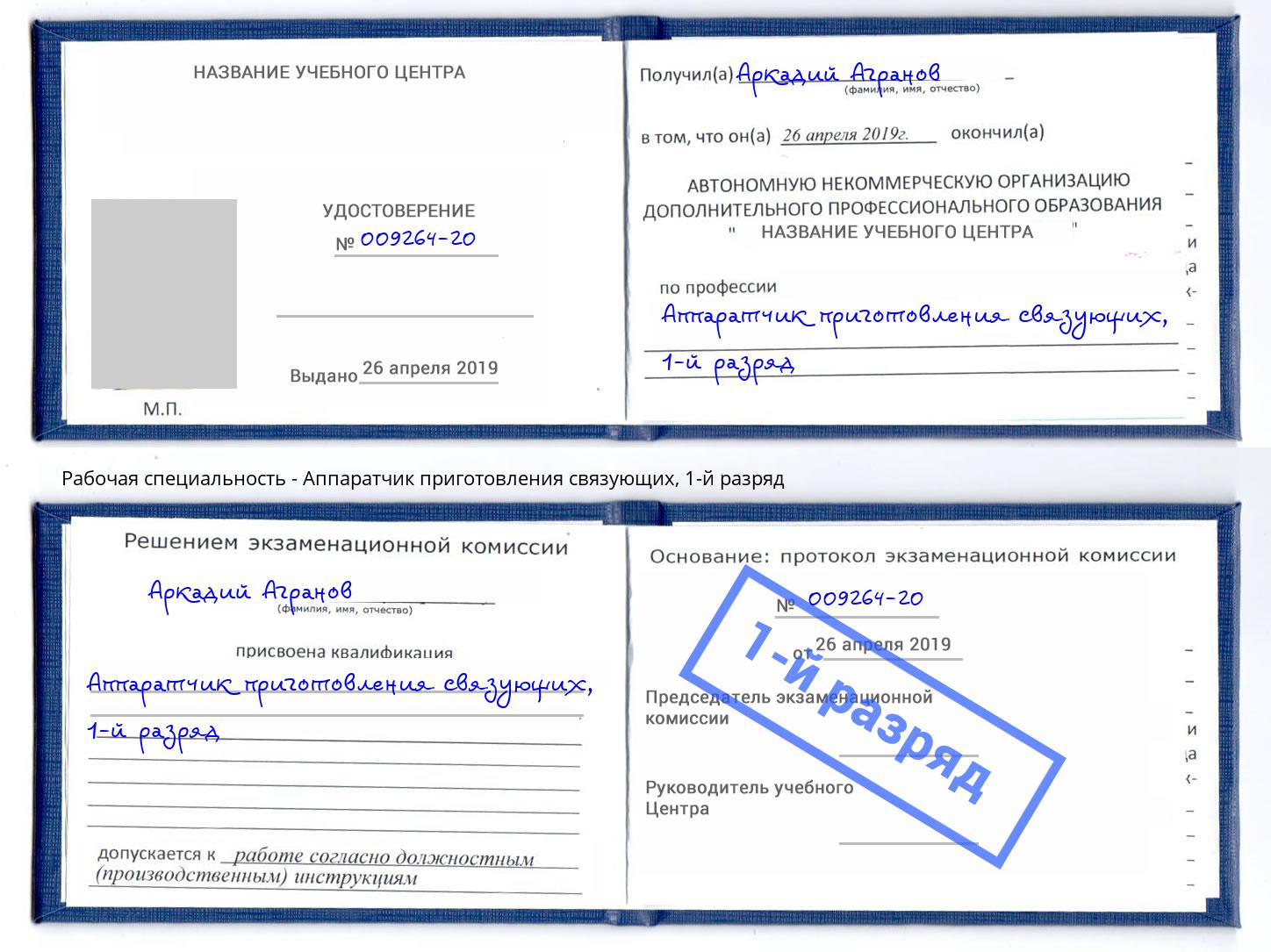 корочка 1-й разряд Аппаратчик приготовления связующих Коряжма