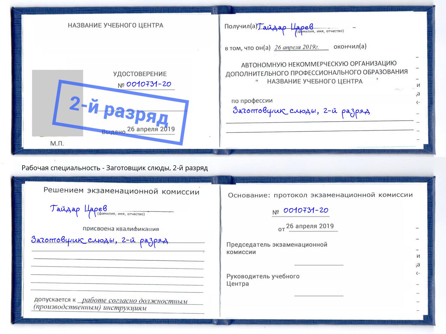 корочка 2-й разряд Заготовщик слюды Коряжма