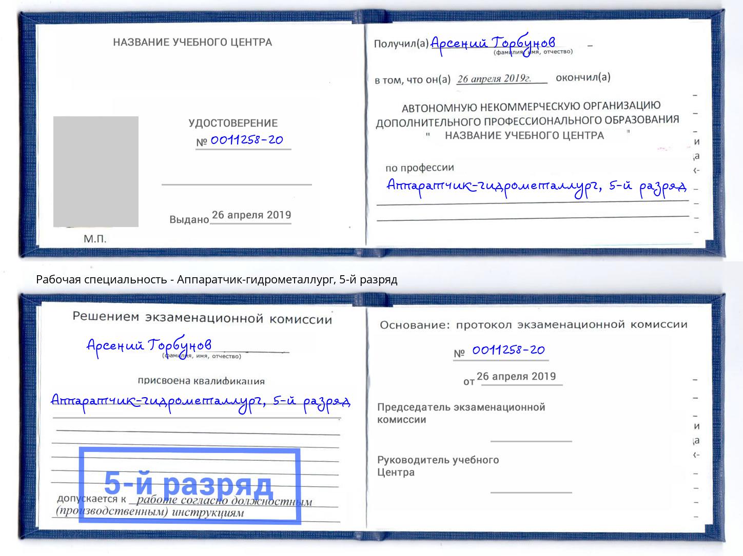 корочка 5-й разряд Аппаратчик-гидрометаллург Коряжма
