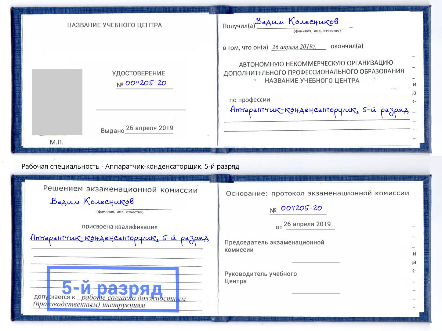корочка 5-й разряд Аппаратчик-конденсаторщик Коряжма