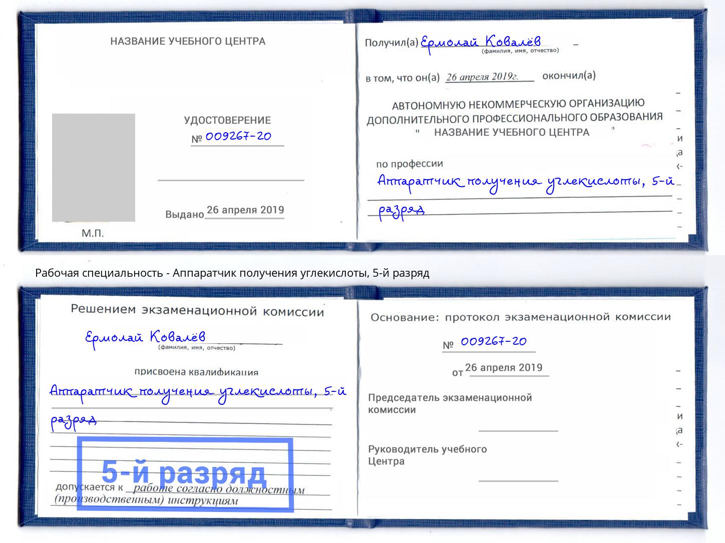 корочка 5-й разряд Аппаратчик получения углекислоты Коряжма